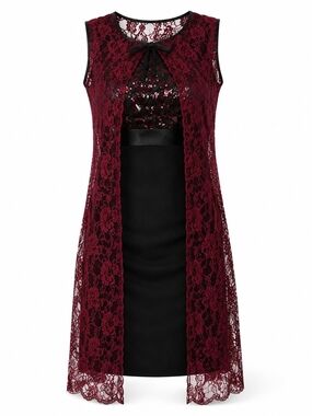 Vintage ILGWU Burgundy Lace Sequin Dress Gothic Romance Halloween Small